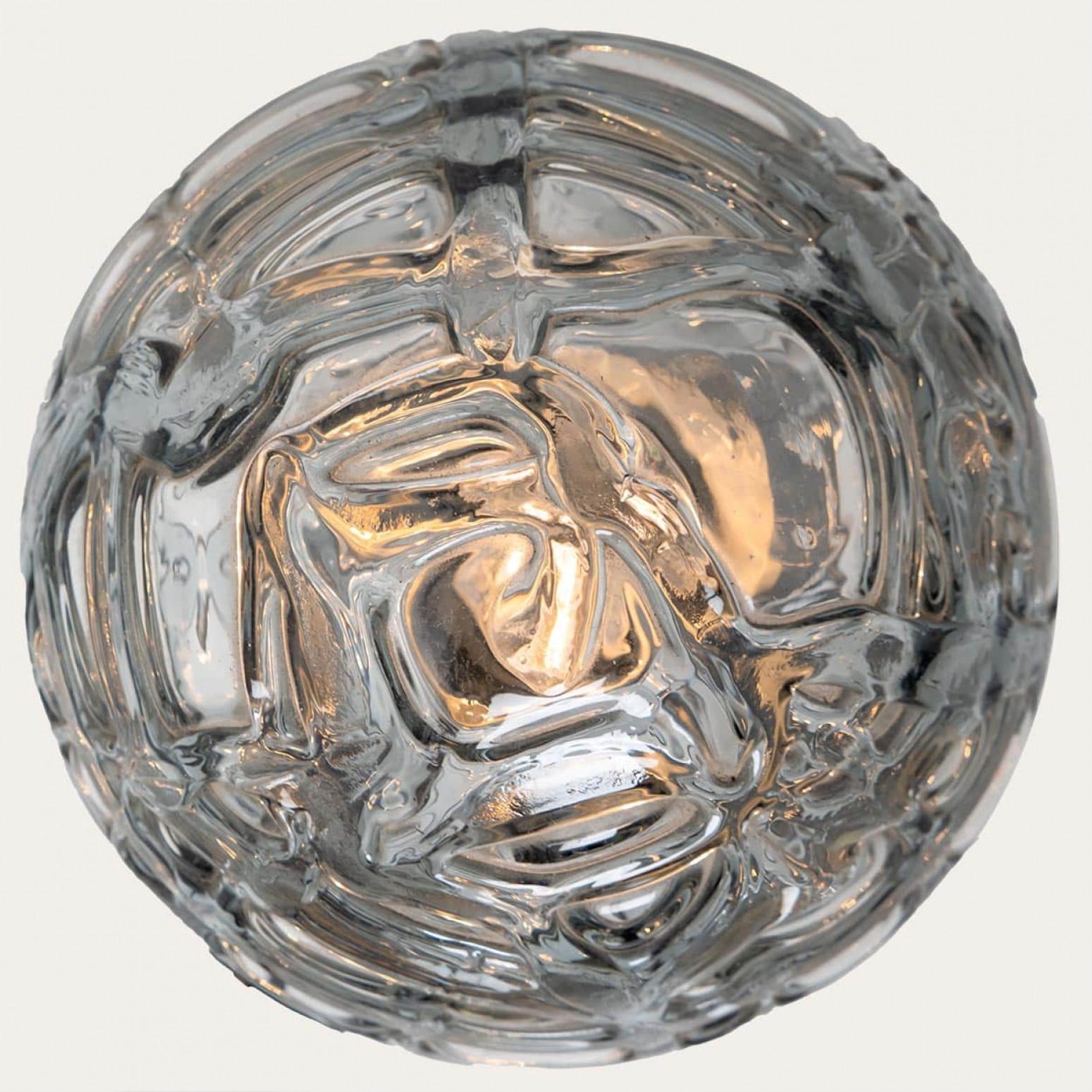 Ottone 1 of the 4 Murano Glass and Chrome Flush Wall Lights by Doria, Germany 1970 in vendita