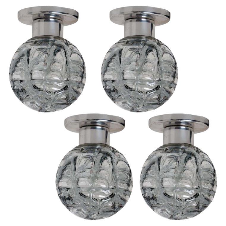 1 of the 4 Murano Glass and Chrome Flush Wall Lights by Doria, Germany 1970 in vendita