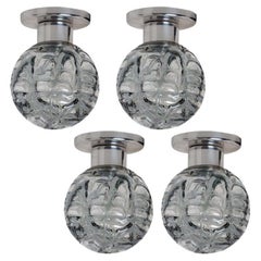 1 of the 4 Murano Glass and Chrome Flush Wall Lights by Doria, Germany 1970