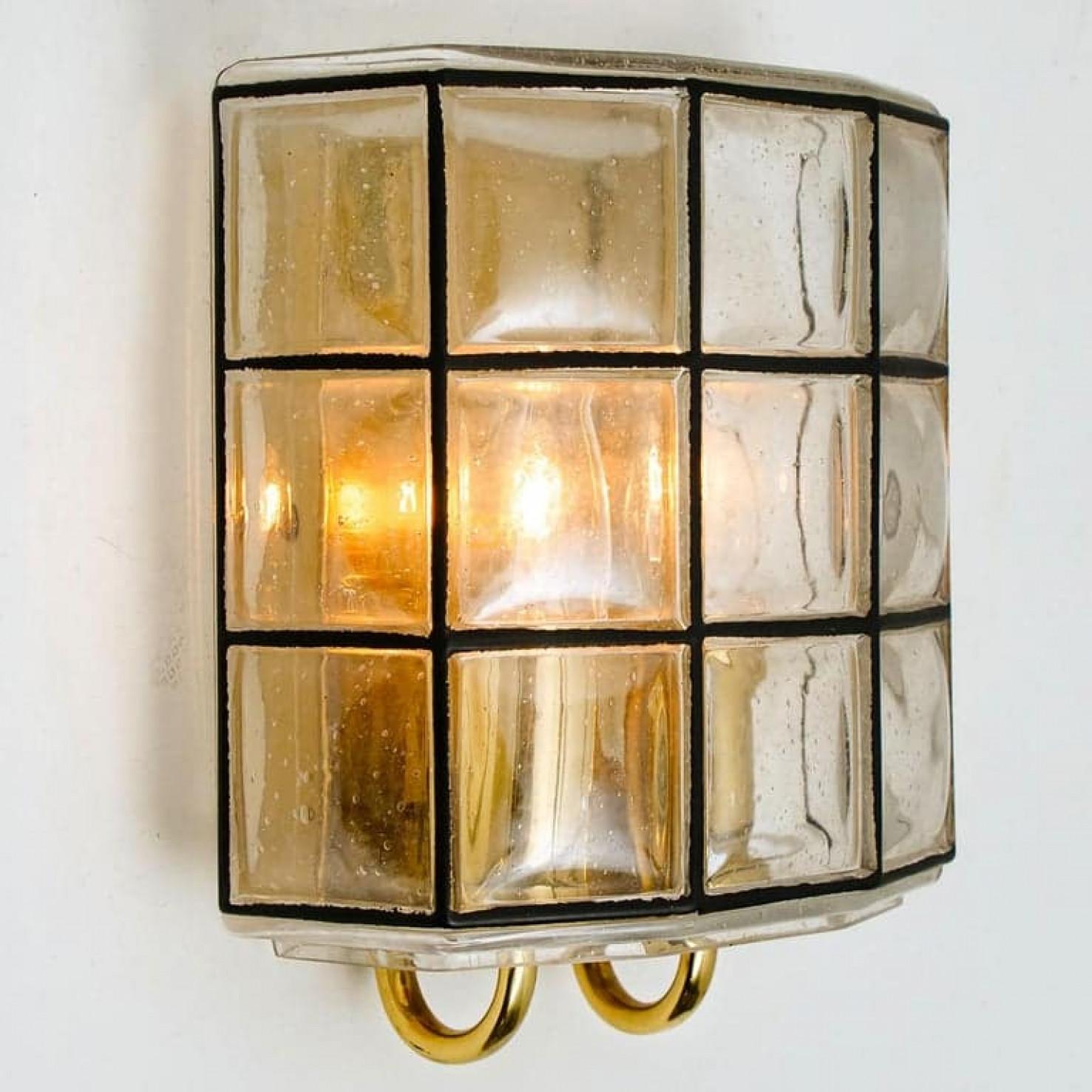 Brass 1 of the 4 of Iron and Bubble Glass Sconces Wall Lamps by Limburg Germany, 1960 For Sale