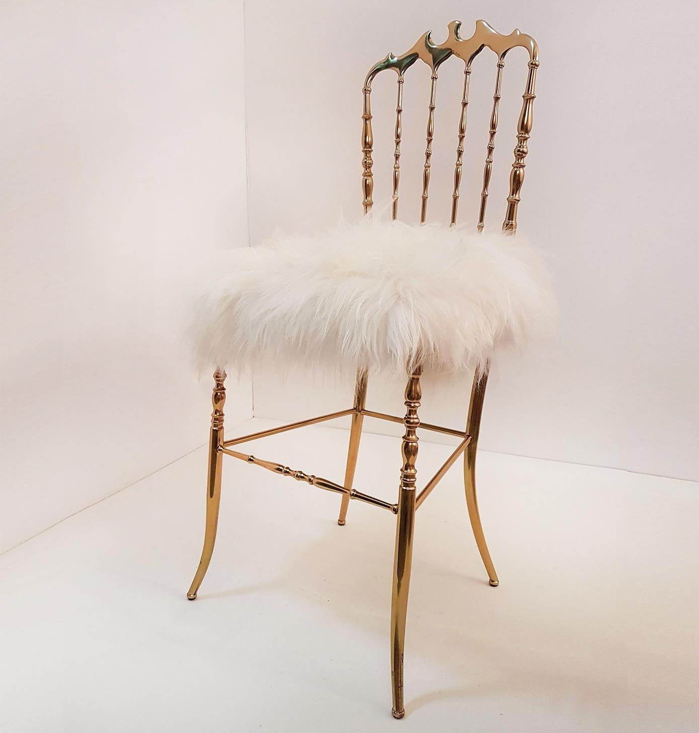 20th Century 1 of the 4 of Italian Massive Brass Chairs by Chiavari, Upholstery Iceland Wool For Sale
