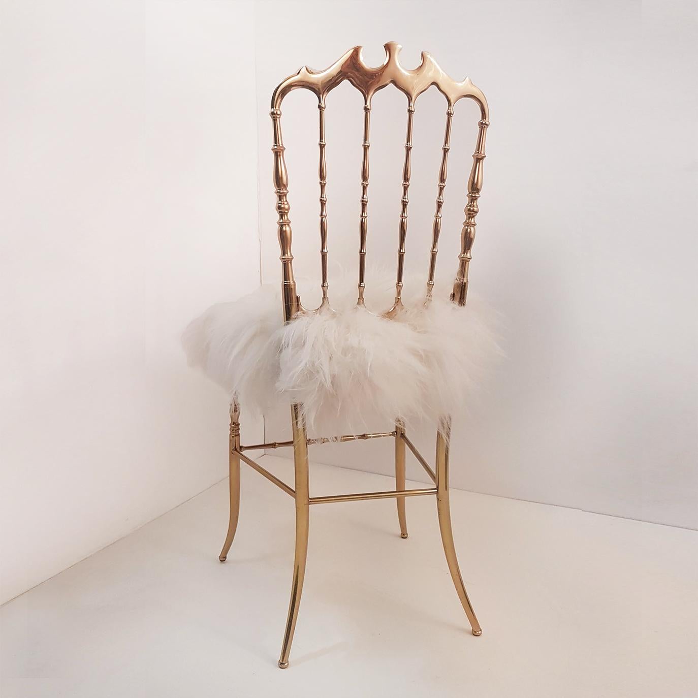 1 of the 4 of Italian Massive Brass Chairs by Chiavari, Upholstery Iceland Wool For Sale 1