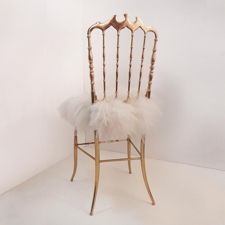 20th Century 1 of the 4 of Italian Massive Brass Chairs by Chiavari, Upholstery Iceland Wool For Sale