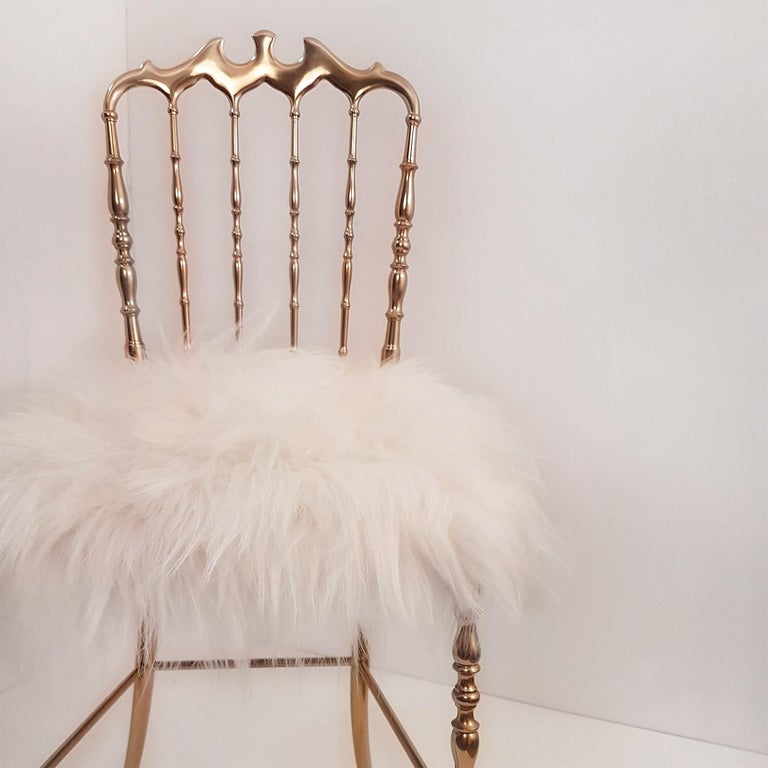 Velvet 1 of the 4 of Italian Massive Brass Chairs by Chiavari, Upholstery Iceland Wool For Sale