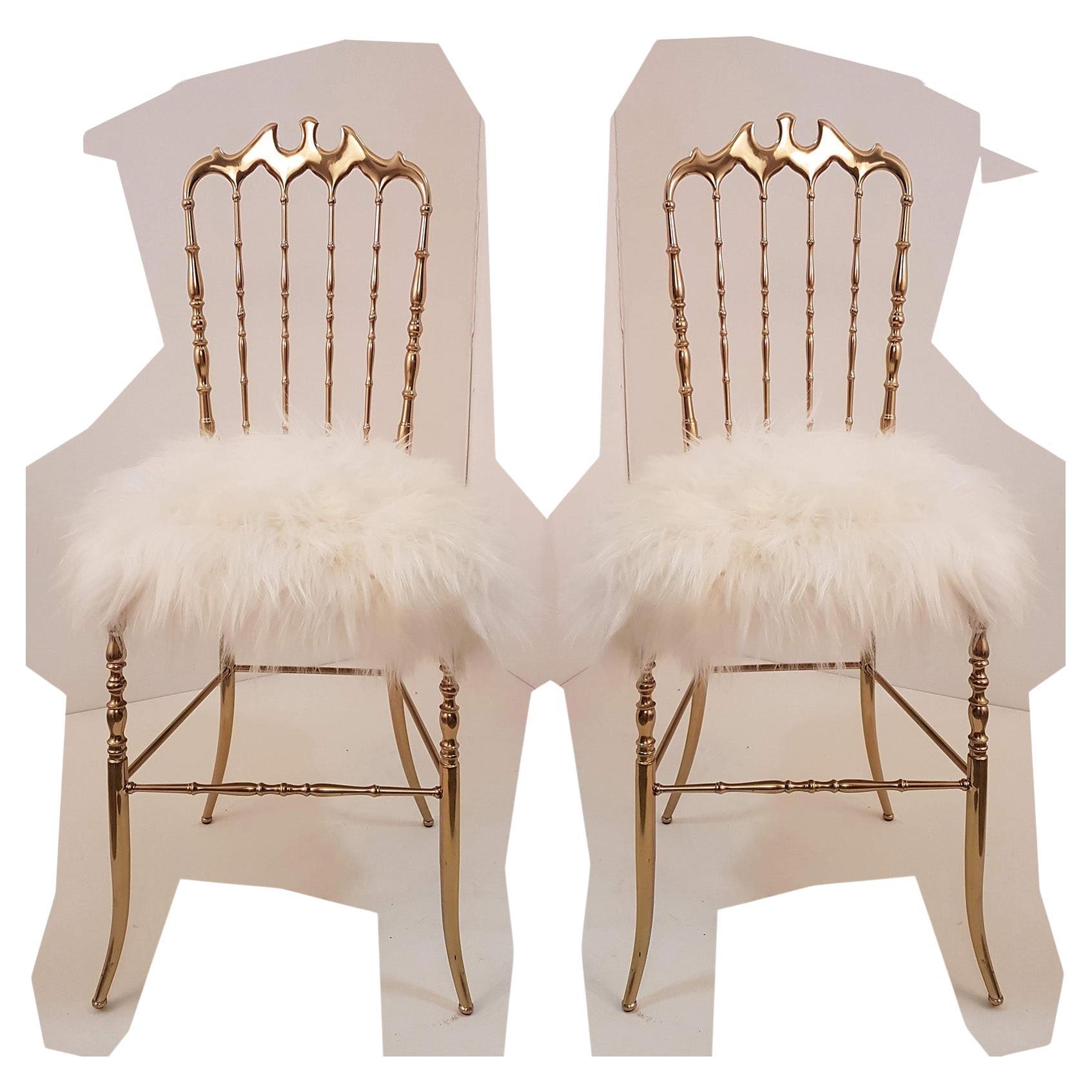 1 des 4 chaises italiennes massives en laiton par Chiavari, rembourrage en laine d'Islande