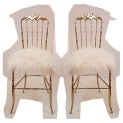 1 des 4 chaises italiennes massives en laiton par Chiavari, rembourrage en laine d'Islande