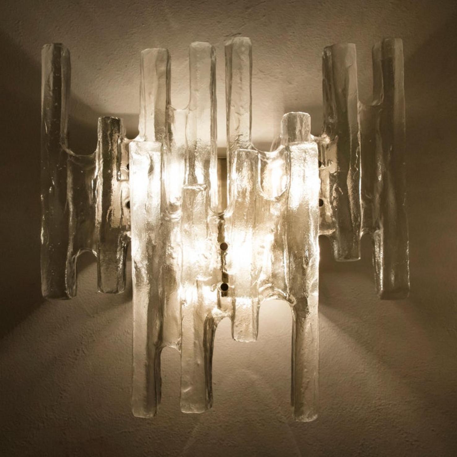1 of the 4 of Kalmar Ice Glass Wall Sconces by J.T. Kalmar, Austria, 1970s For Sale 1