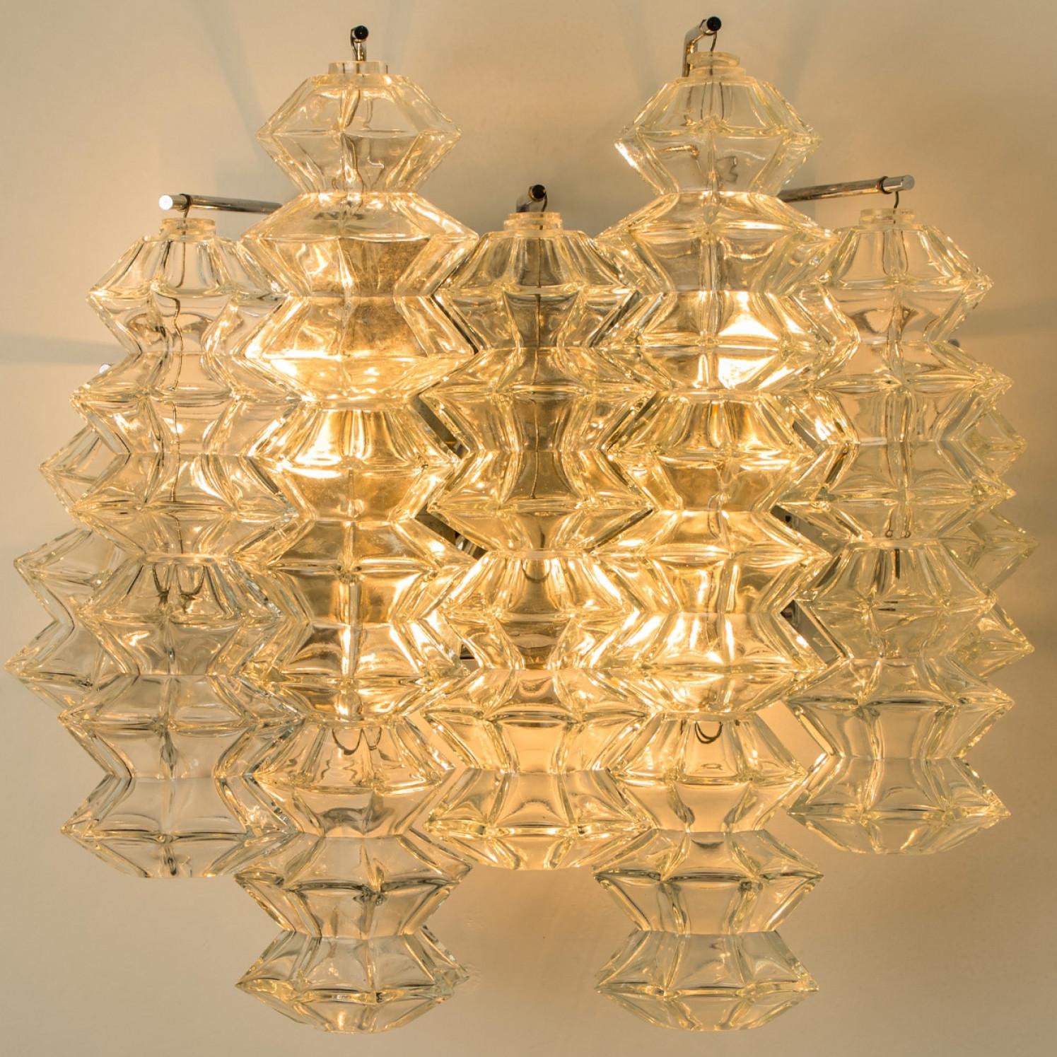 1 of the 4 Pagoda Chrome and Glass Sconces Wall Lights by Kalmar, Vienna 1969 For Sale 2