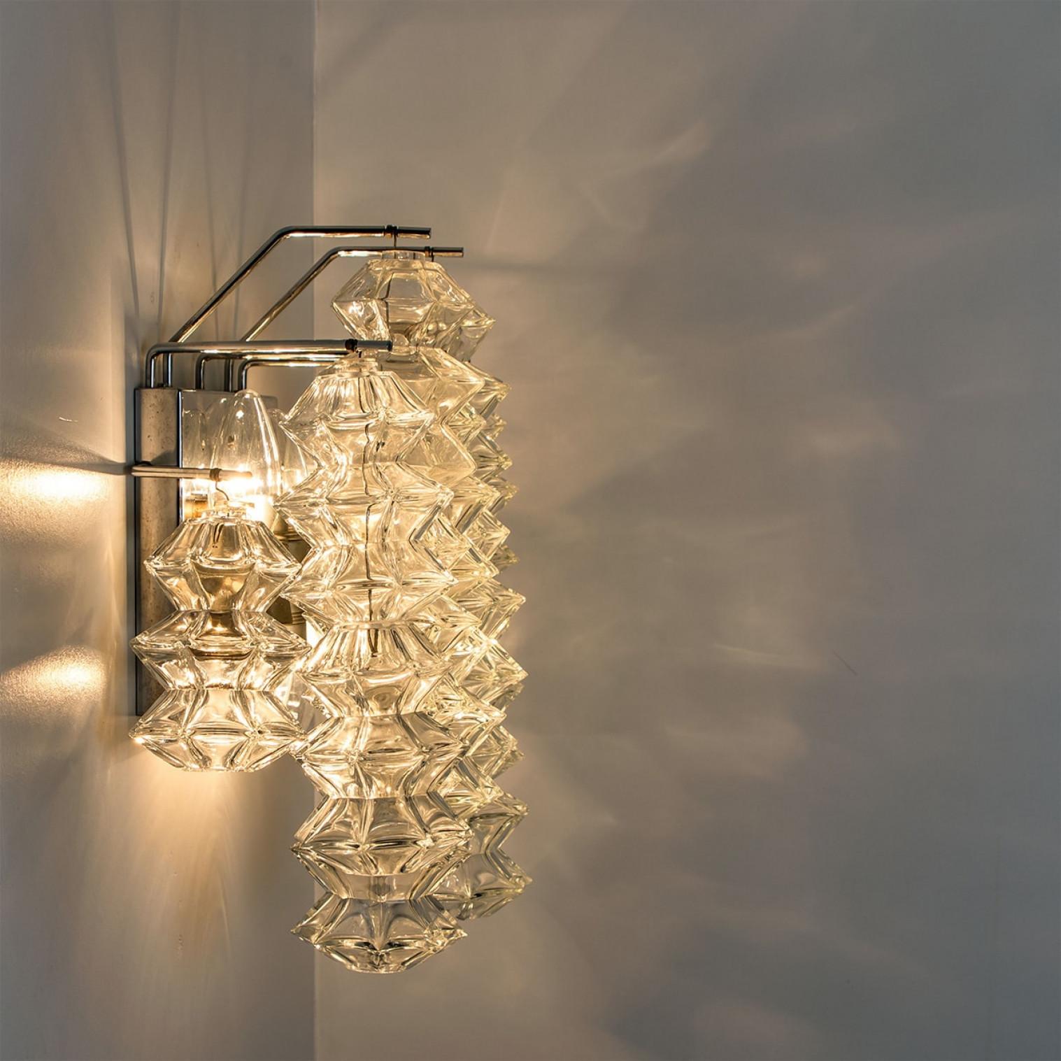 1 of the 4 Pagoda Chrome and Glass Sconces Wall Lights by Kalmar, Vienna 1969 For Sale 5
