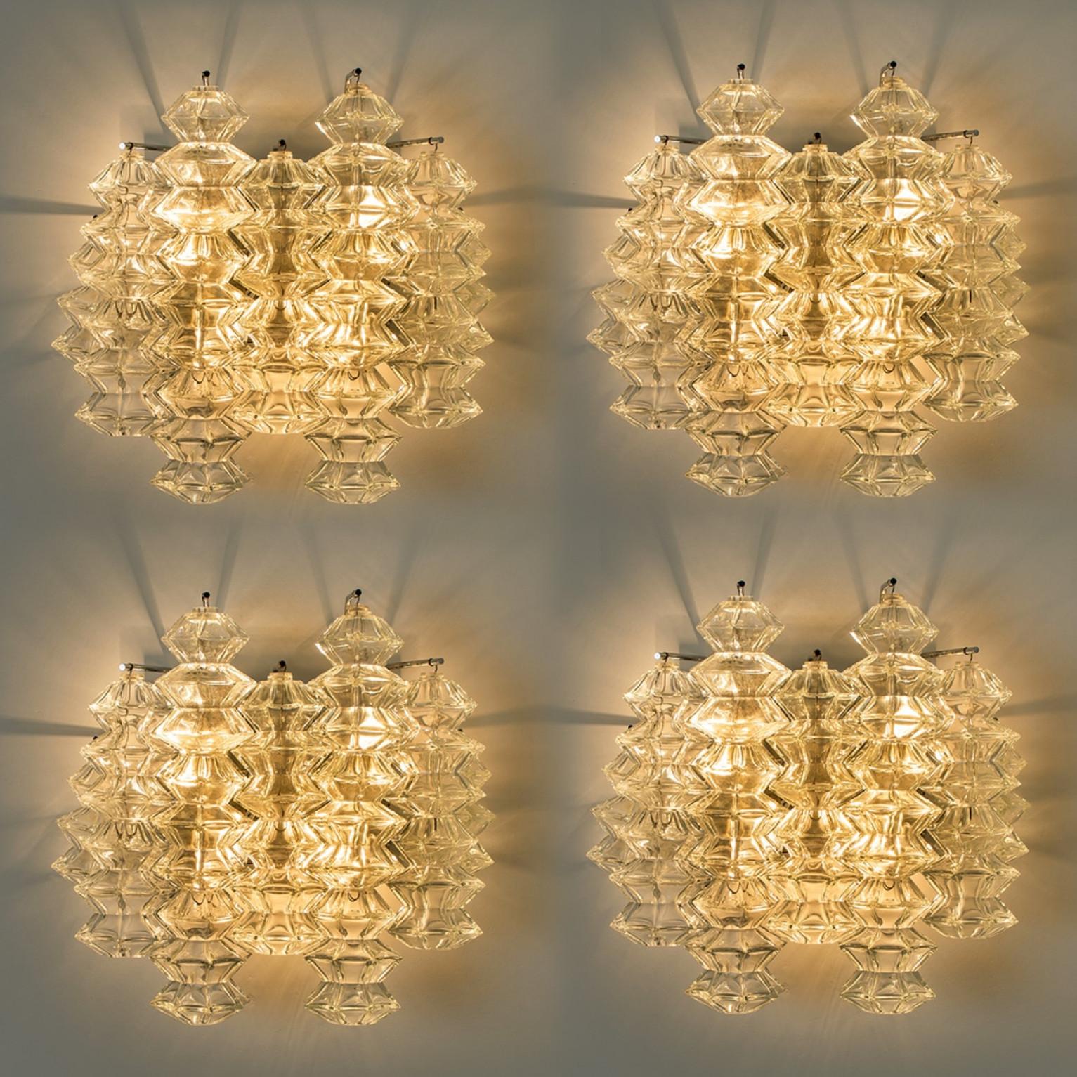 Other 1 of the 4 Pagoda Chrome and Glass Sconces Wall Lights by Kalmar, Vienna 1969 For Sale
