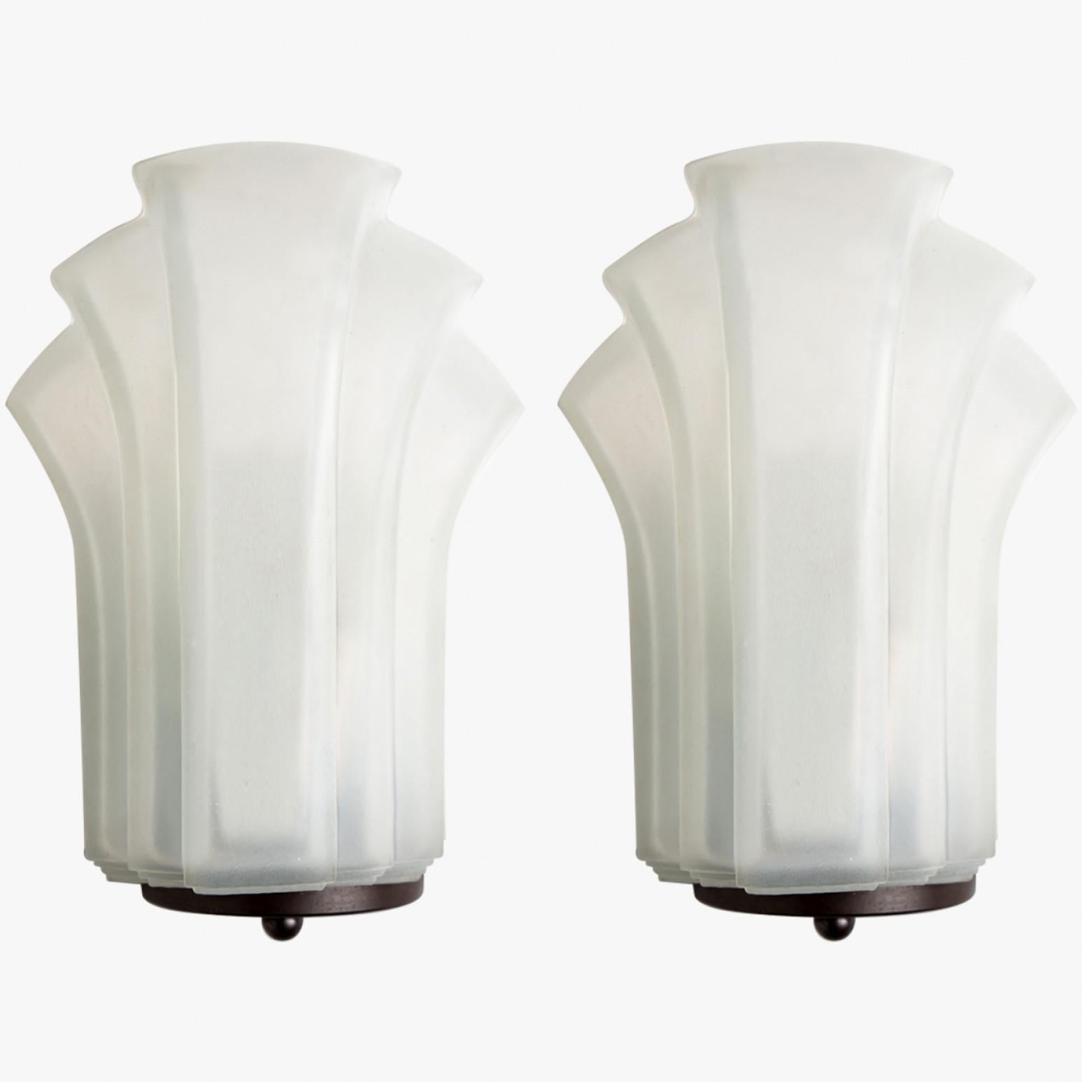 Other 1 of the 4 Pairs Art Deco Style Milk Glass Shell Wall Lights, Germany, 1970 For Sale