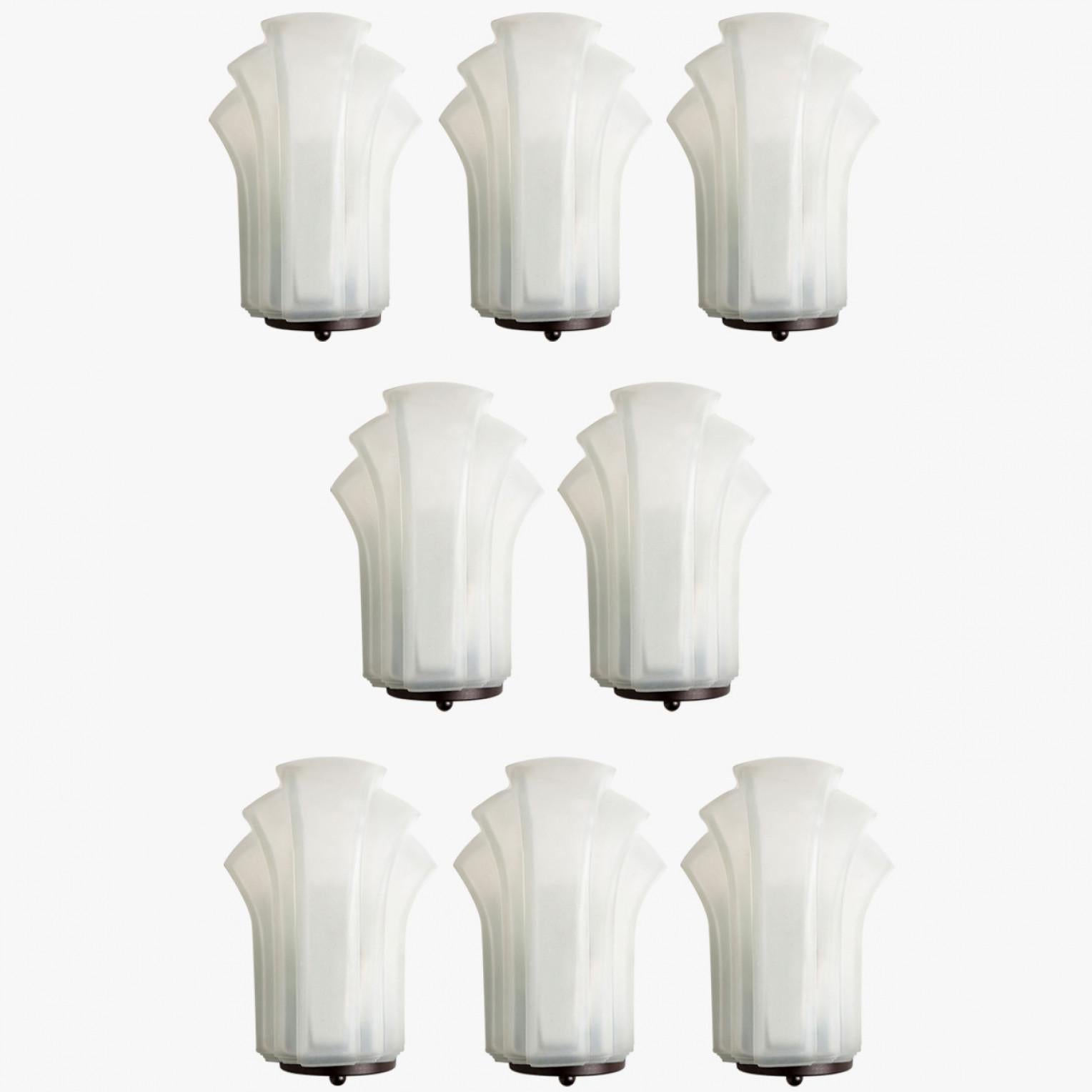 1 of the 4 Pairs Art Deco Style Milk Glass Shell Wall Lights, Germany, 1970 For Sale 3