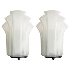 1 of the 4 Pairs Art Deco Style Milk Glass Shell Wall Lights, Germany, 1970