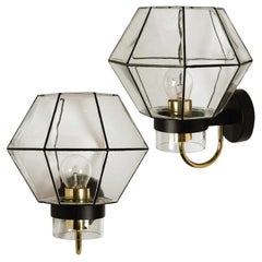 1 of the 4 Pairs Clear Glass Wall Lights by Glashütte Limburg, 1960