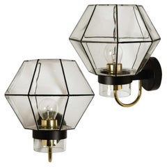 1 of the 4 Pairs Clear Glass Wall Lights by Glashütte Limburg, 1960