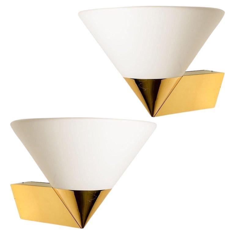 1 of the 4 Pairs Large Modern Wall Lamps by Glashütte Limburg, 1970