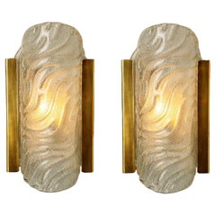 1 der 4 Paare Wave Glas und Messing Wandleuchten Sconces, von Glashütte, 1960