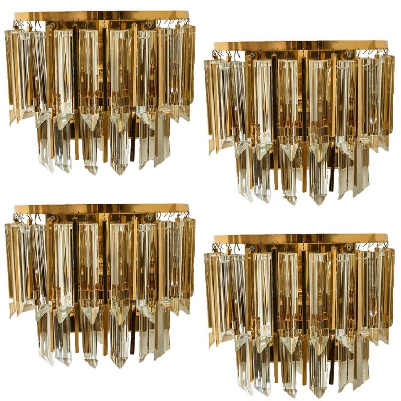 Mid-Century Modern 1 of the 4 Palwa Murano Glass and Brass Sconces, Austria, 1960 For Sale
