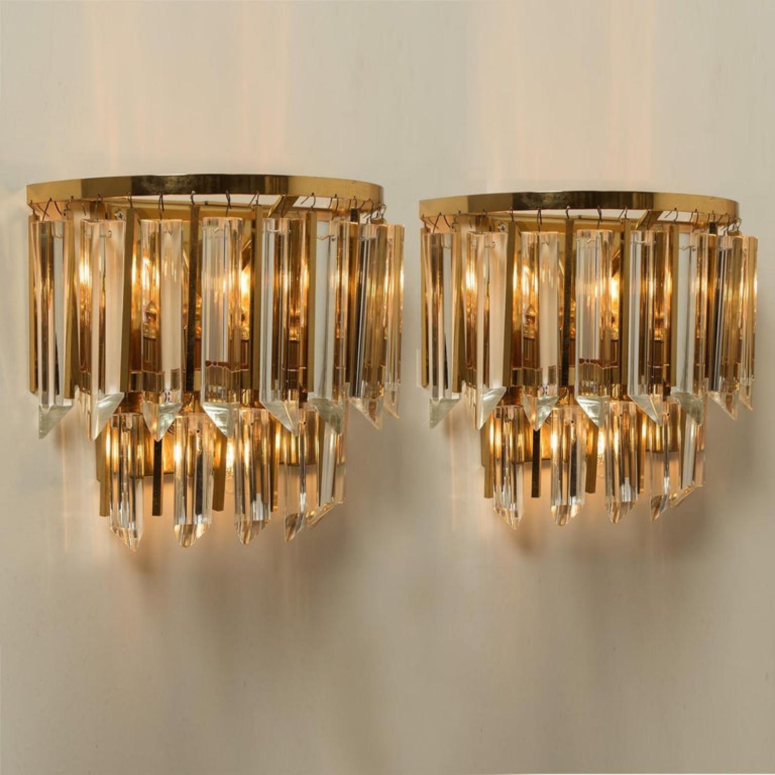 German 1 of the 4 Palwa Murano Glass and Brass Sconces, Austria, 1960 For Sale