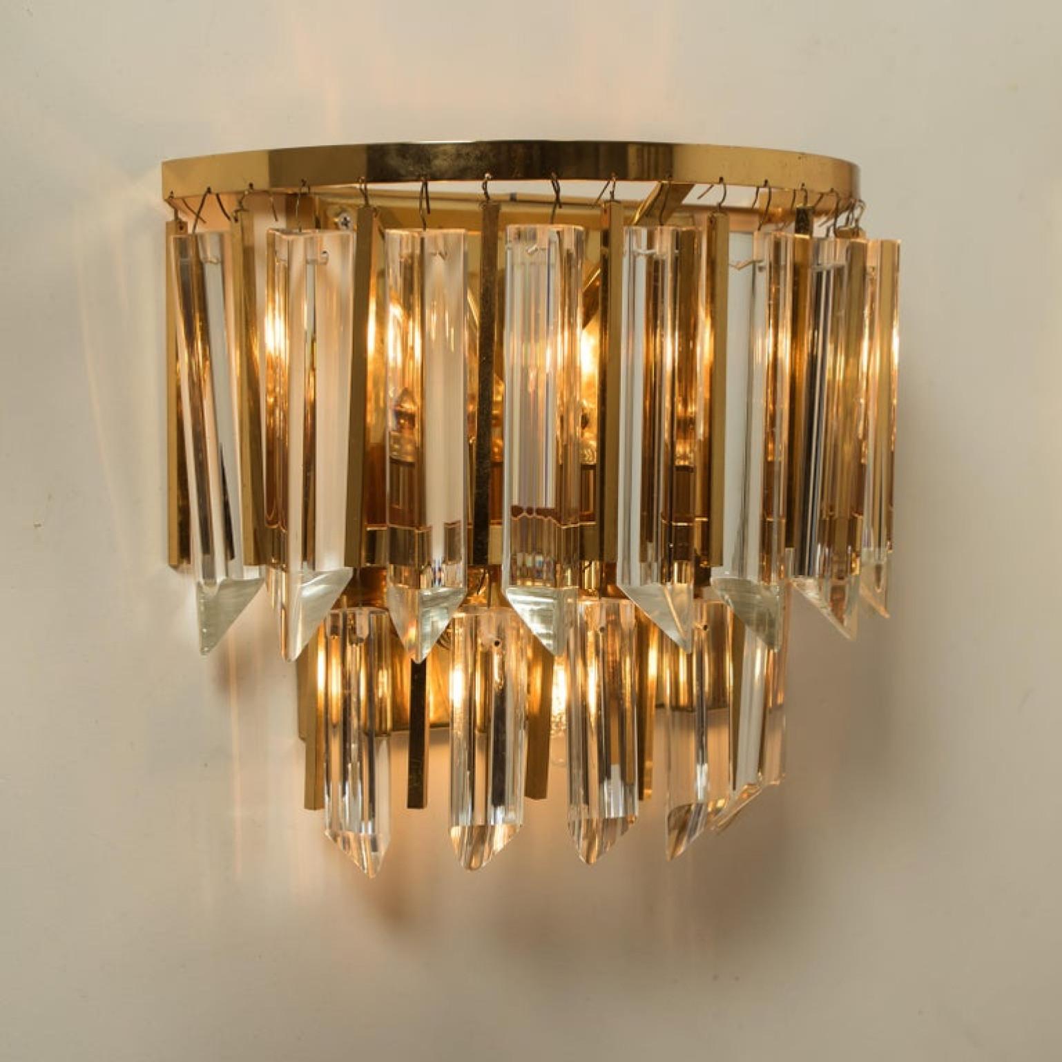 Mid-20th Century 1 of the 4 Palwa Murano Glass and Brass Sconces, Austria, 1960 For Sale