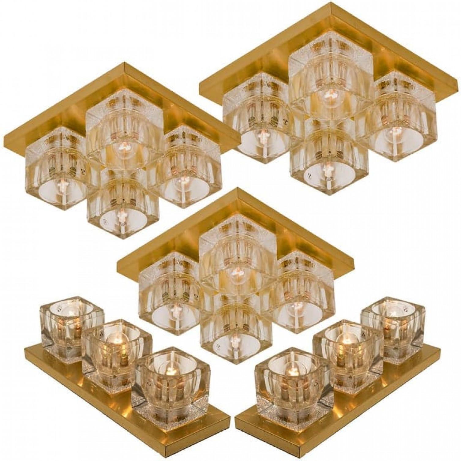 1 de las 4 Peill & Putzler Aplique de techo, latón y cristal, 1970 en venta 3