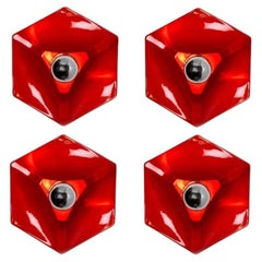 1 of the 4 Red Ceramic Wall Lights, West-Germany
