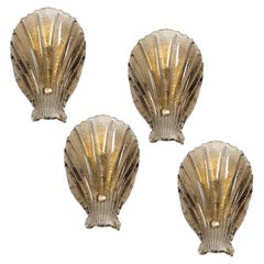 1 de los 4 apliques de concha de cristal de Murano, Italia, 1969
