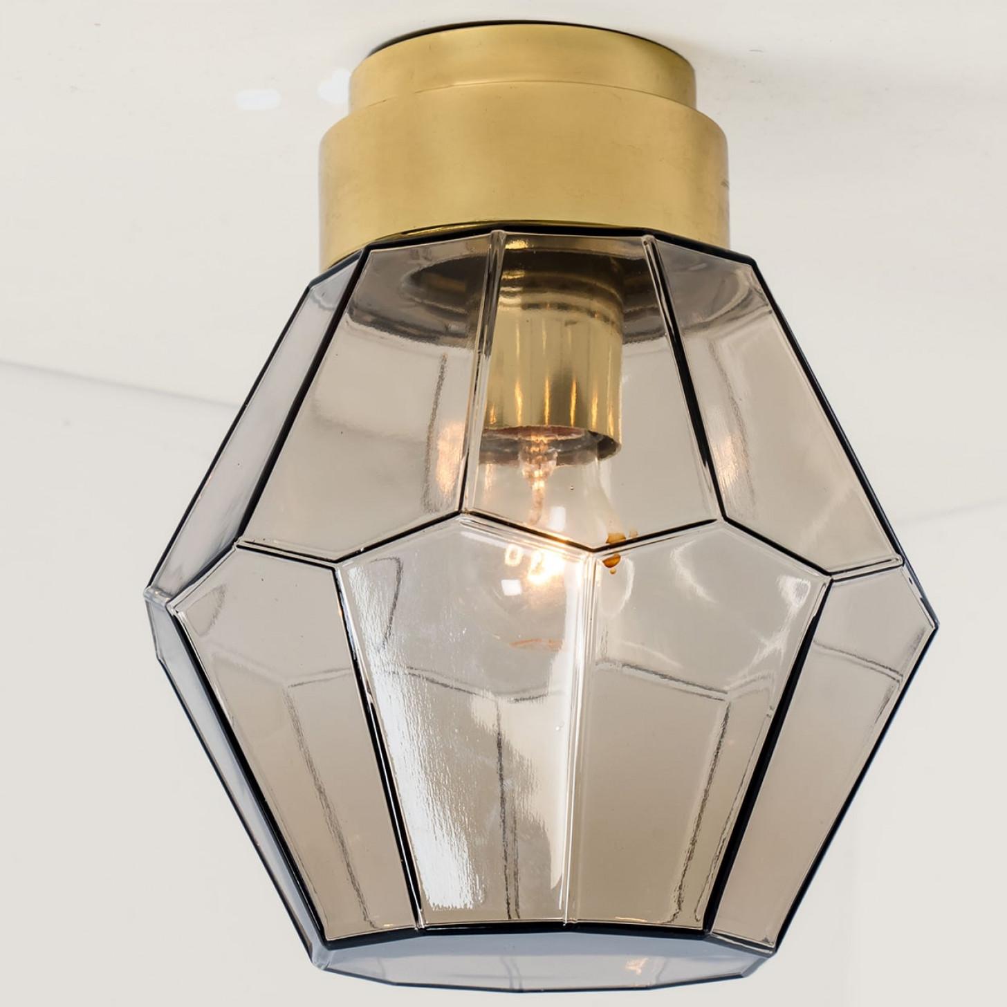 1 of the 4 Smoked Glass Flush Mount from Glashütte Limburg, 1970s For Sale 4