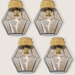 1 of the 4 Smoked Glass Flush Mount from Glashütte Limburg, 1970s
