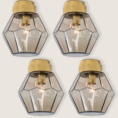 1 of the 4 Smoked Glass Flush Mount from Glashütte Limburg, 1970s