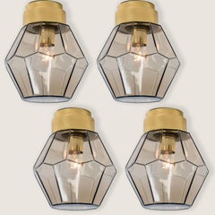 1 of the 4 Smoked Glass Flush Mount from Glashütte Limburg, 1970s