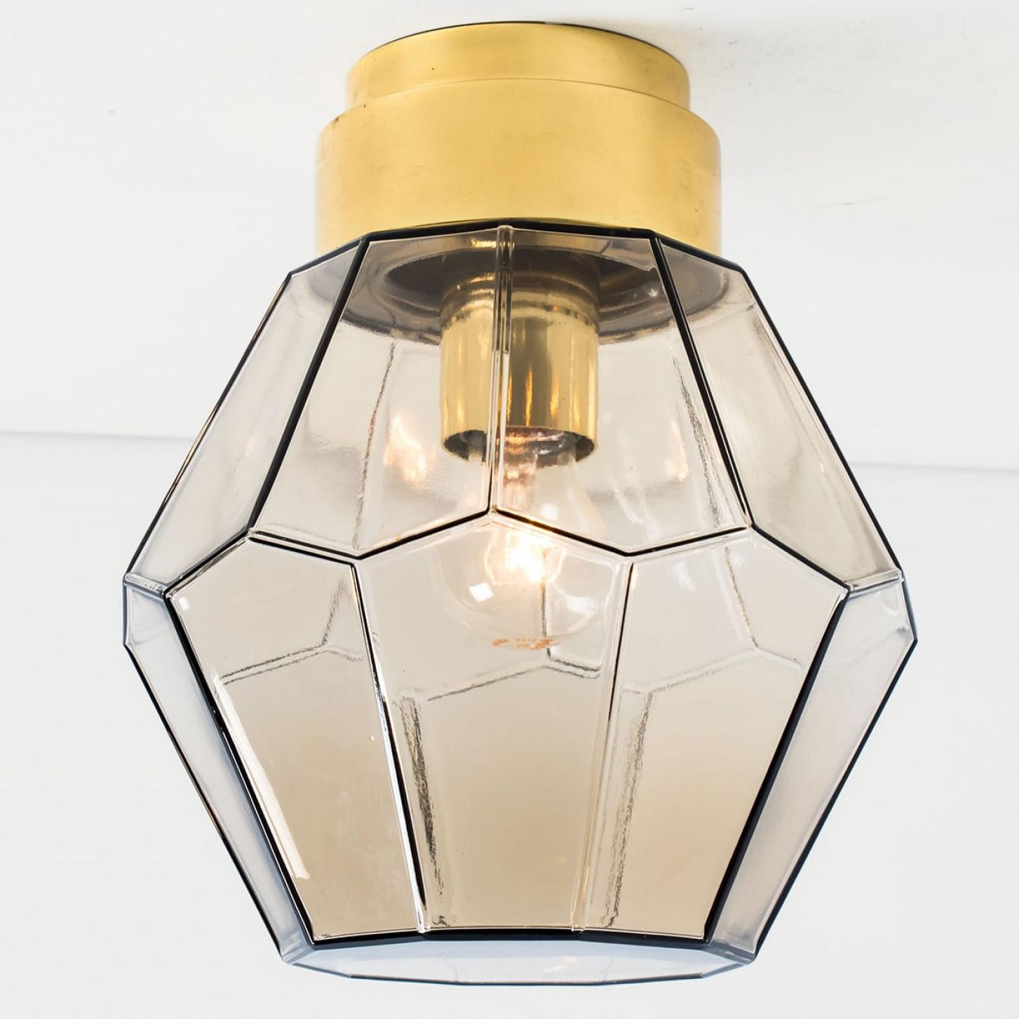 Mid-Century Modern 1 of the 4 Smoked Glass Flush Mount from Glashütte Limburg, 1970s For Sale