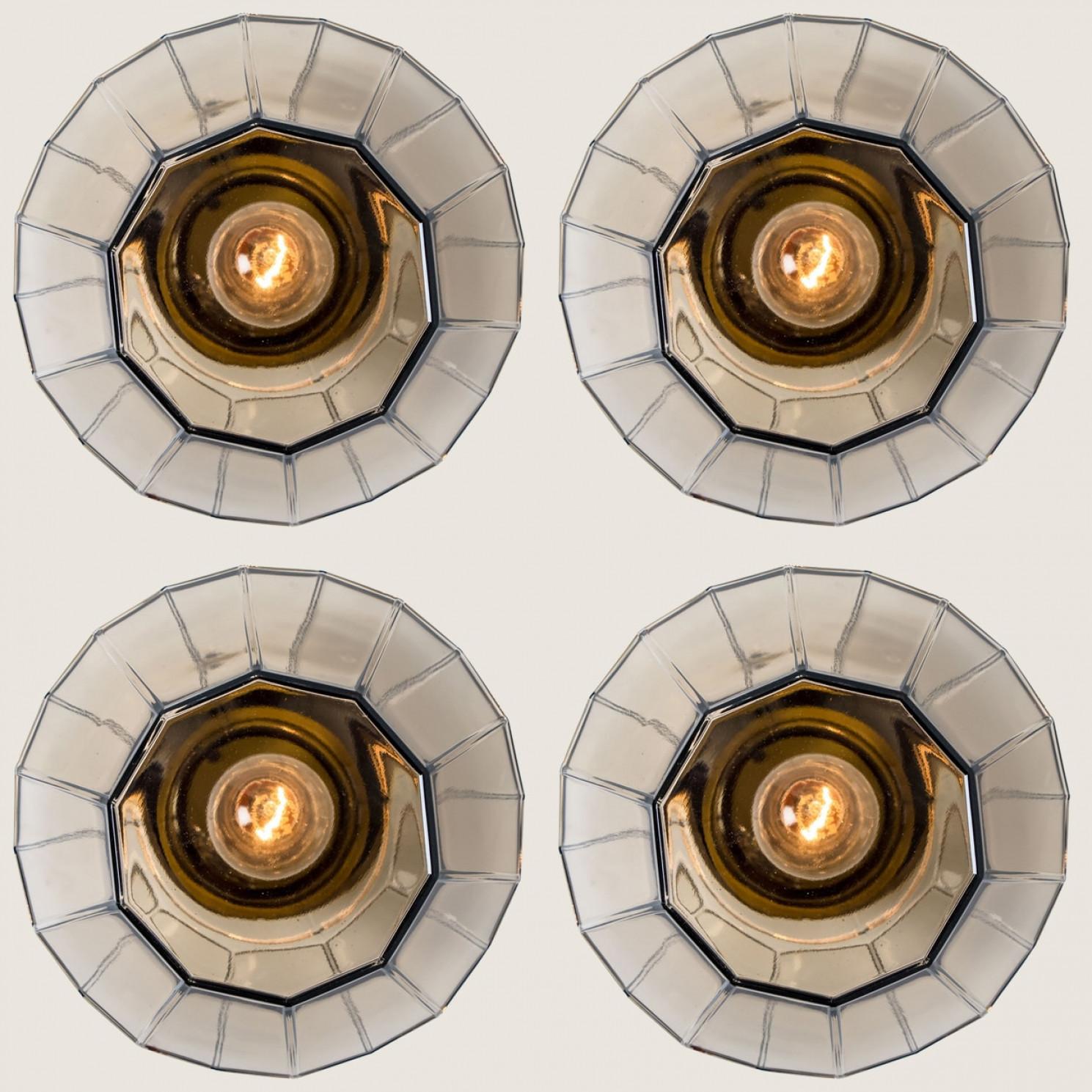 German 1 of the 4 Smoked Glass Flush Mount from Glashütte Limburg, 1970s For Sale