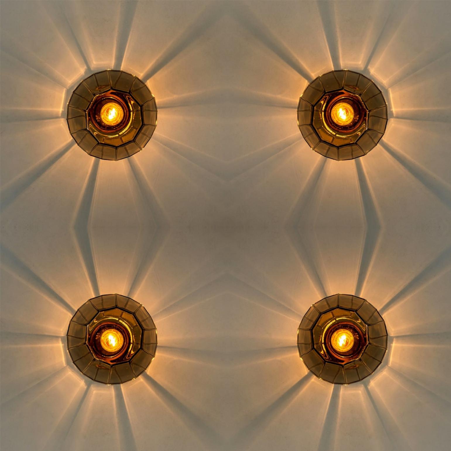 Other 1 of the 4  Smoked Glass Flush Mount from Glashütte Limburg, 1970s For Sale