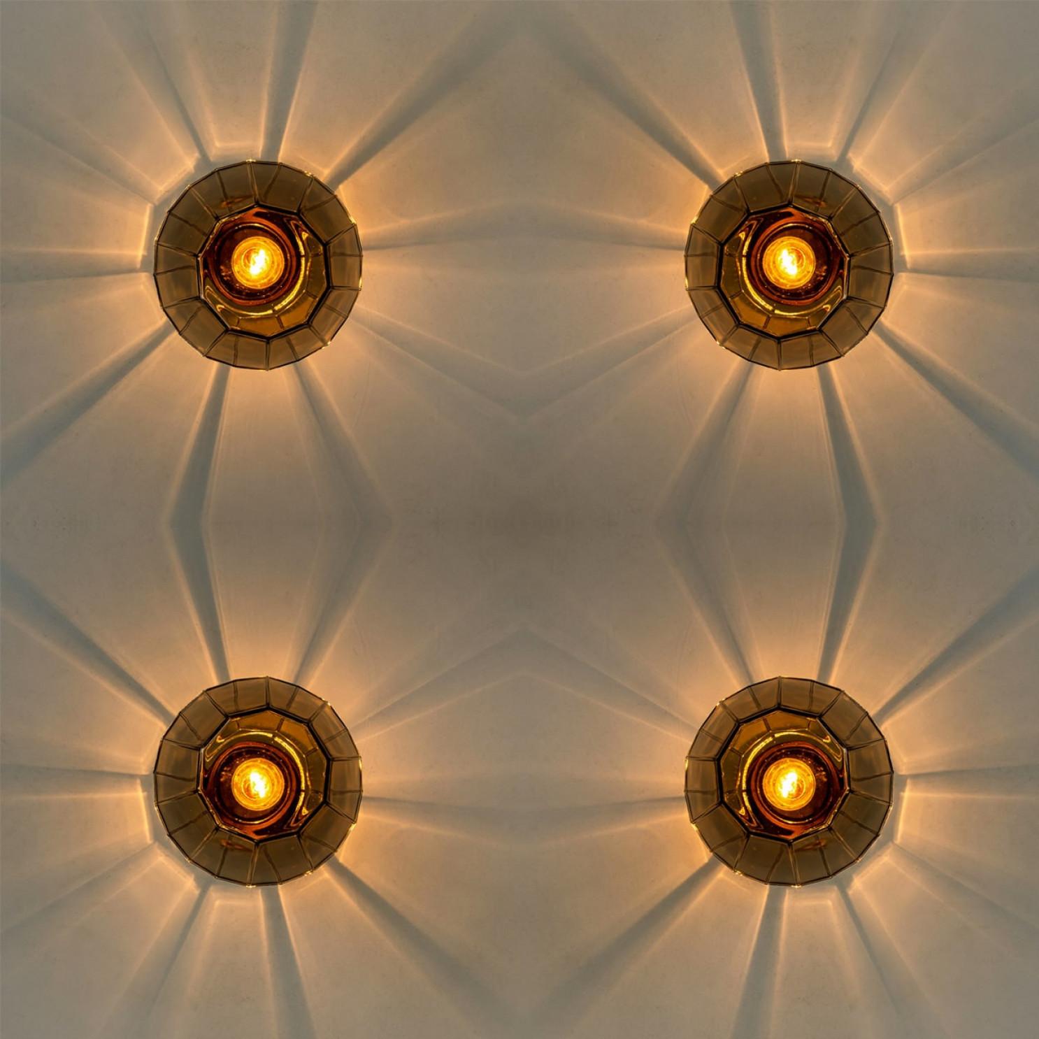 Other 1 of the 4 Smoked Glass Flush Mount from Glashütte Limburg, 1970s For Sale