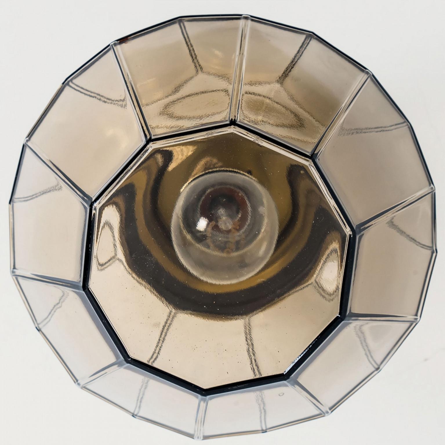 1 of the 4  Smoked Glass Flush Mount from Glashütte Limburg, 1970s In Good Condition For Sale In Rijssen, NL