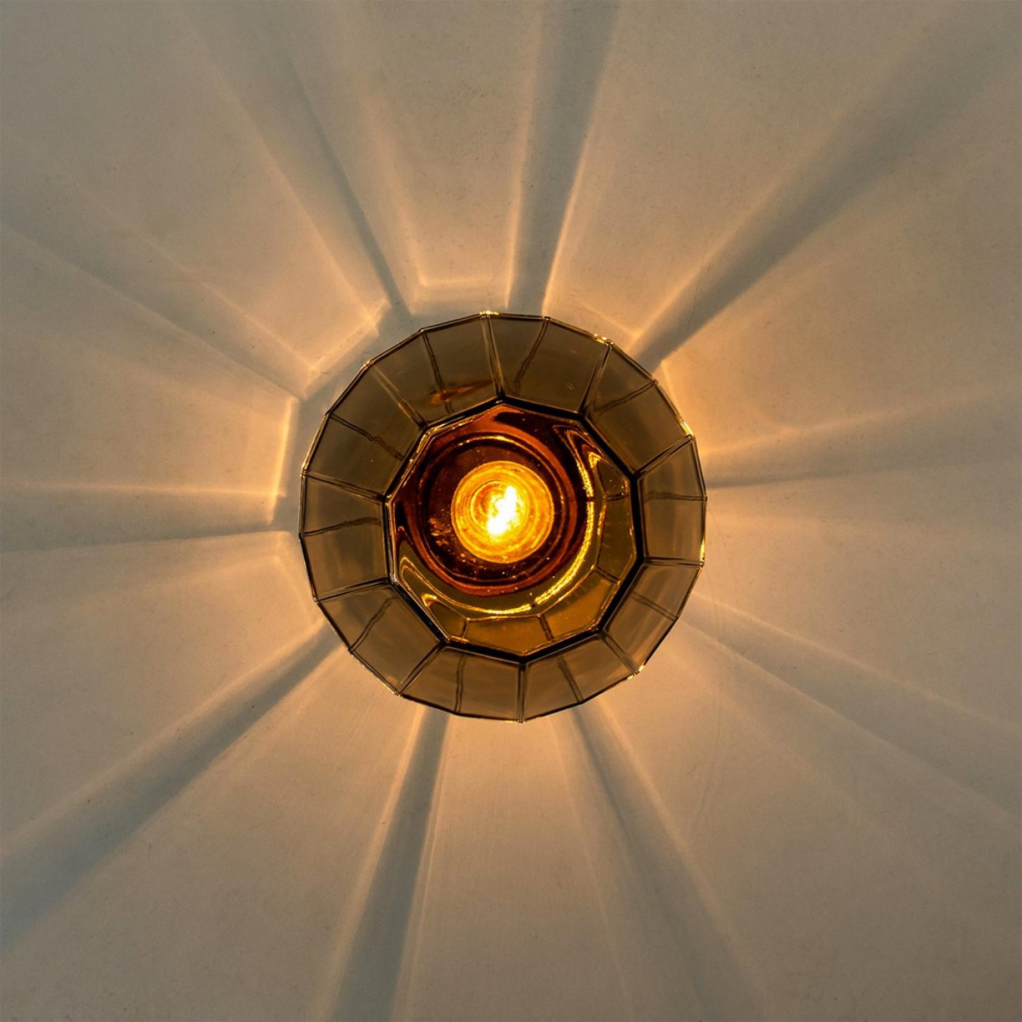 Late 20th Century 1 of the 4  Smoked Glass Flush Mount from Glashütte Limburg, 1970s For Sale