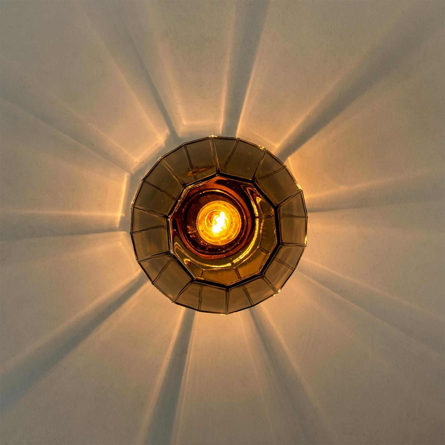 Late 20th Century 1 of the 4 Smoked Glass Flush Mount from Glashütte Limburg, 1970s For Sale