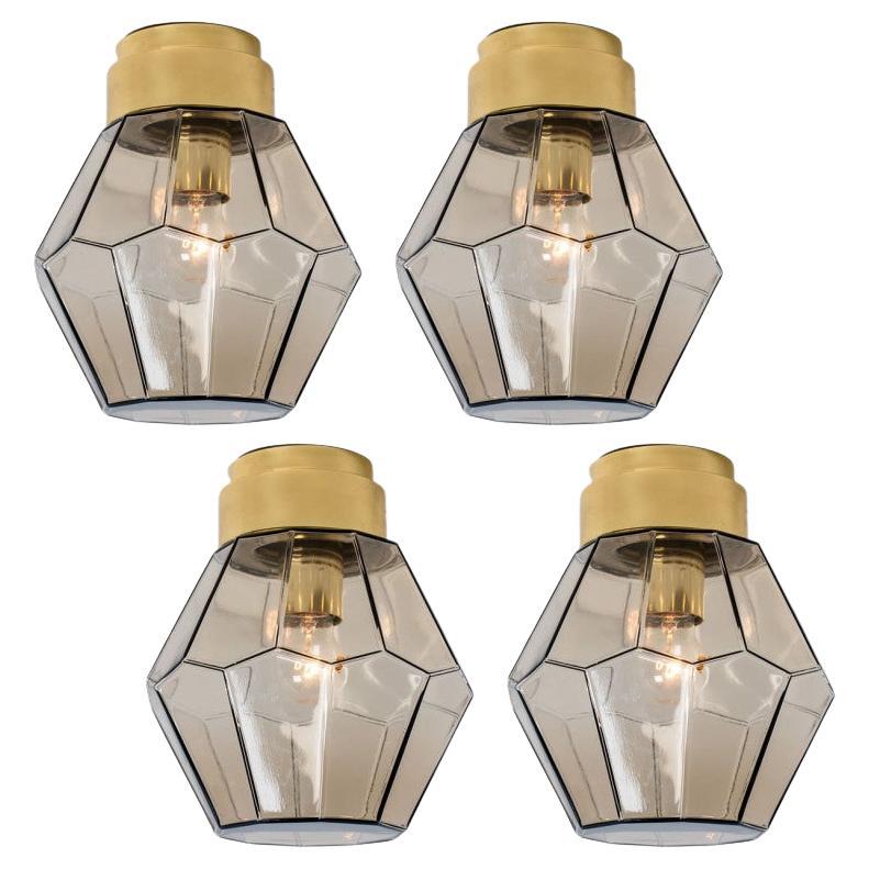 1 of the 4 Smoked Glass Flush Mount from Glashütte Limburg, 1970s