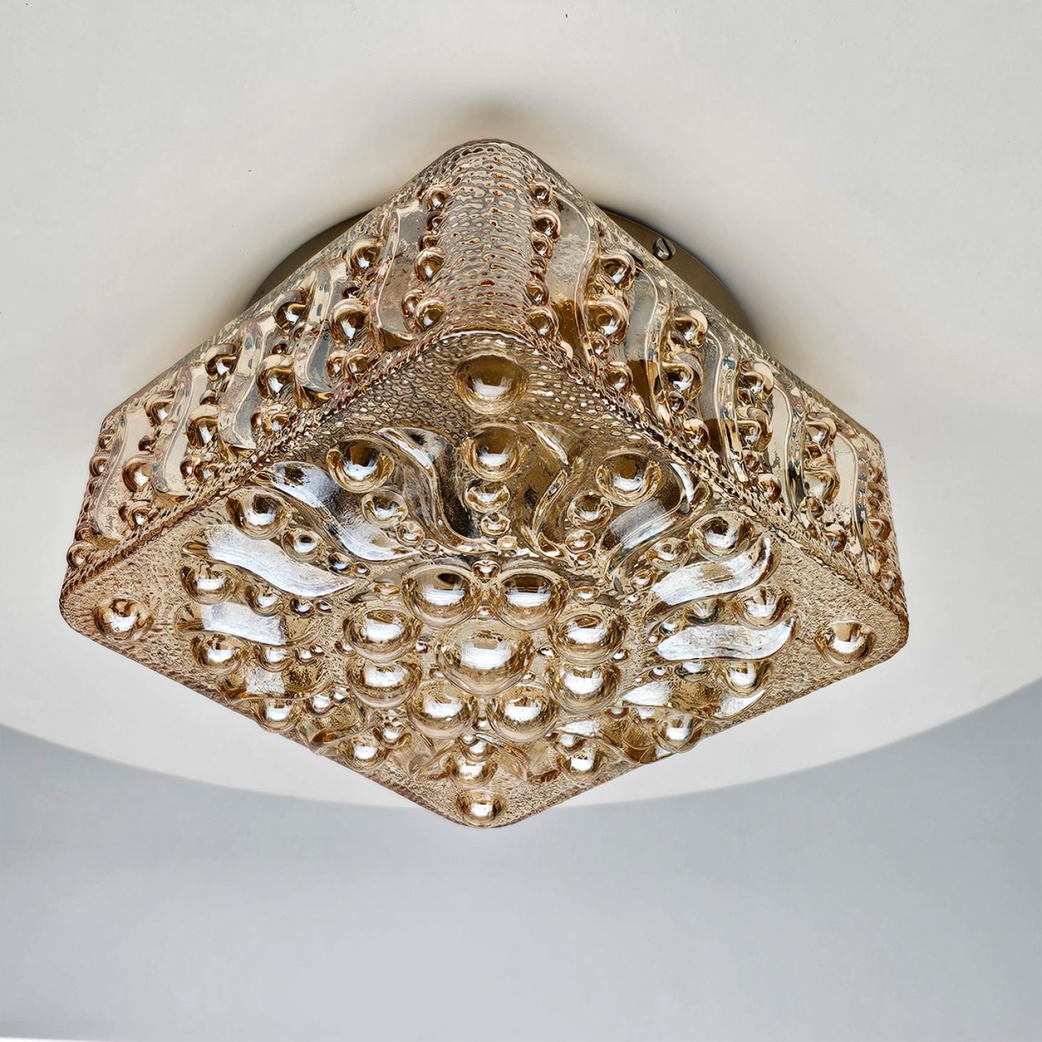 Mid-Century Modern 1 of the 4 Square Sun Amber Bubble Glass Wall Light by Helena Tynell For Sale
