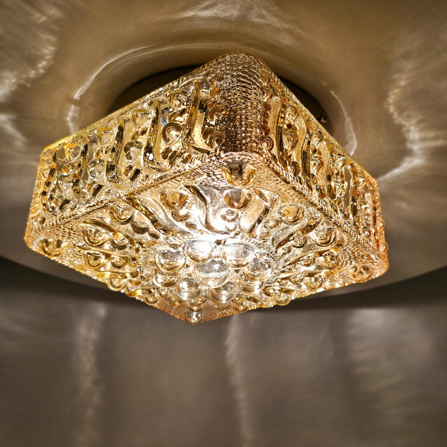 20th Century 1 of the 4 Square Sun Amber Bubble Glass Wall Light by Helena Tynell For Sale