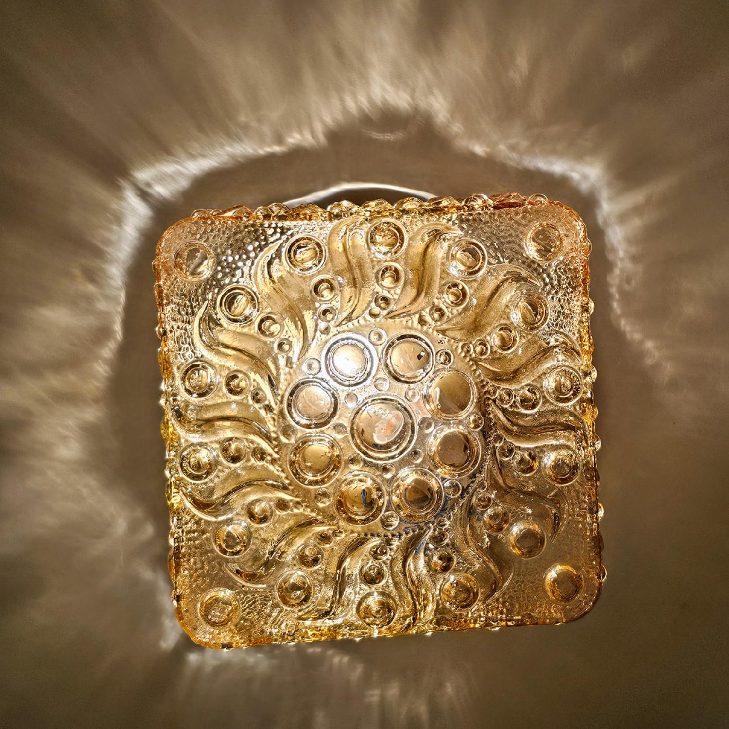 1 of the 4 Square Sun Amber Bubble Glass Wall Light by Helena Tynell For Sale 1