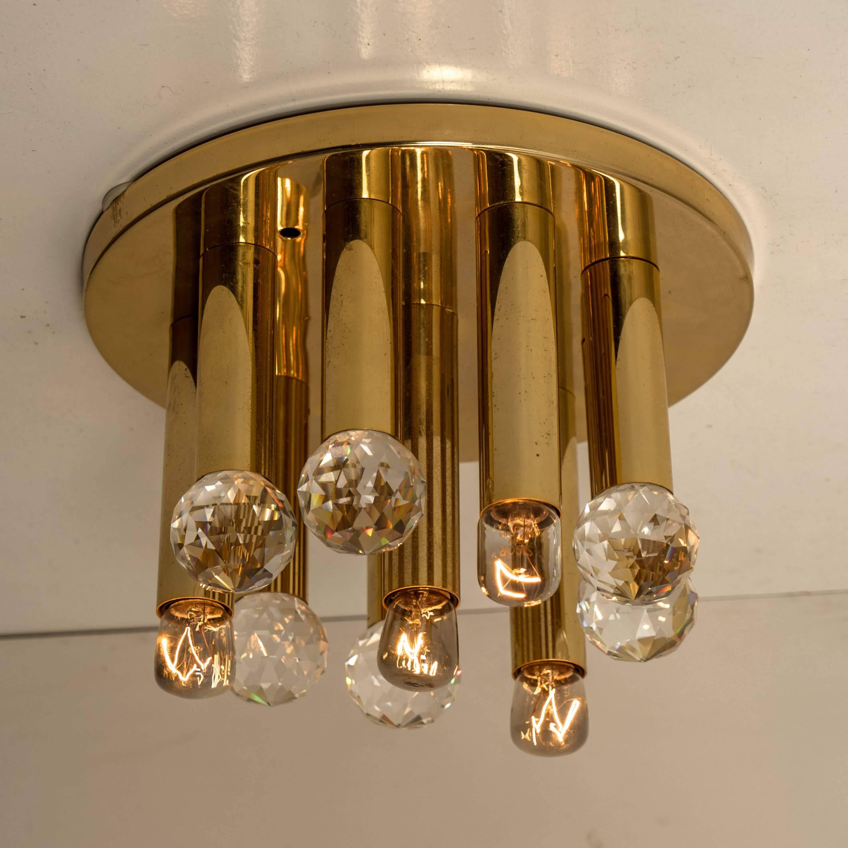 20th Century 1 of the 4 Swarovski Crystal and Gilt Brass Flush Mount by Ernst Palme, 1960s For Sale