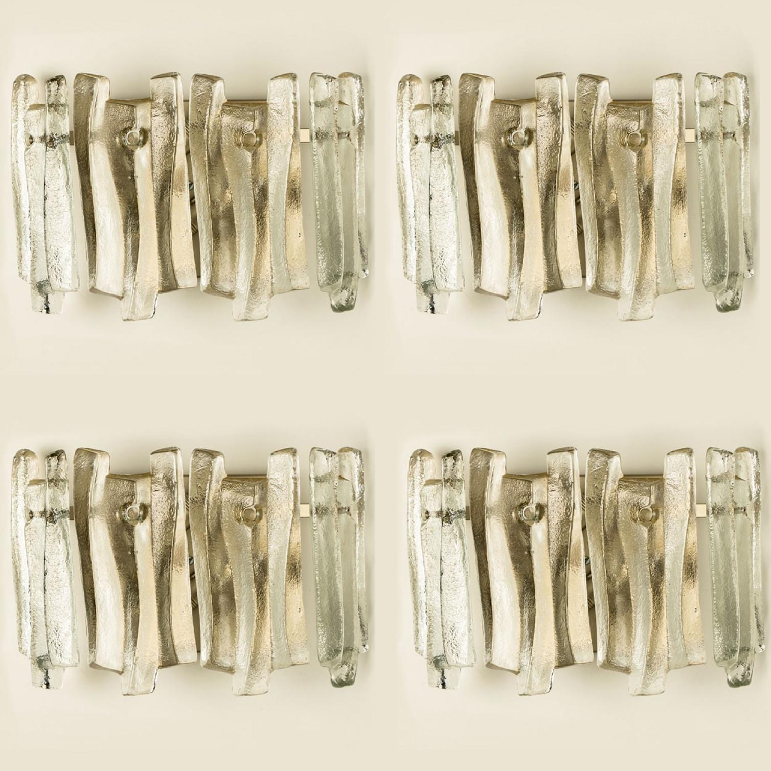 Austrian 1 of the 4 Textured Ice Glass Chrome Wall Lights  Kalmar, 1970 For Sale