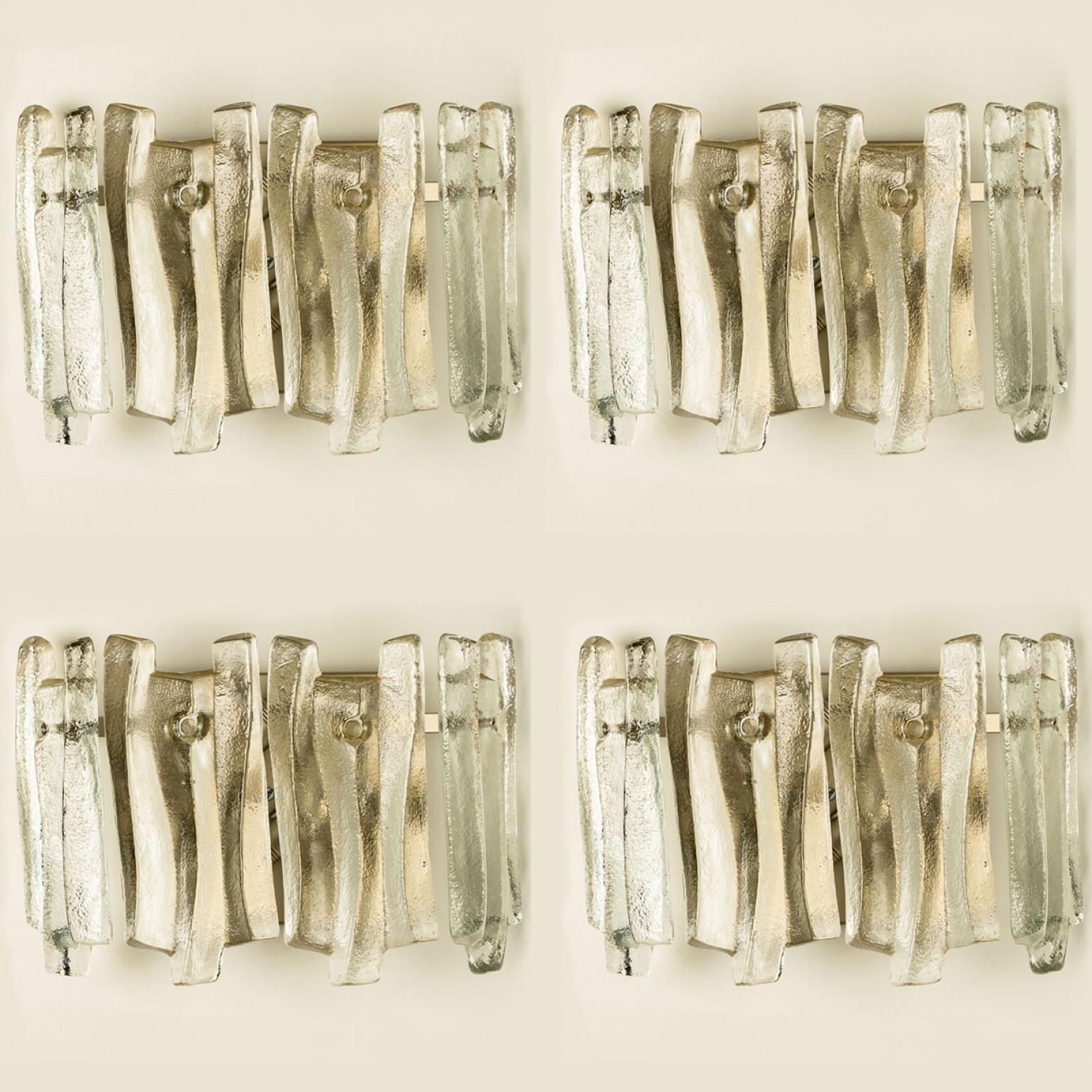 Other 1 of the 4 Textured Ice Glass Chrome Wall Lights  Kalmar, 1970 For Sale