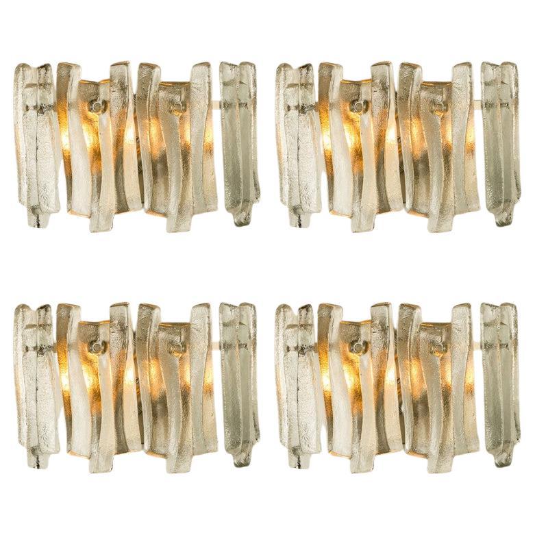 1 de los 4 apliques cromados de cristal con textura de hielo Kalmar, 1970