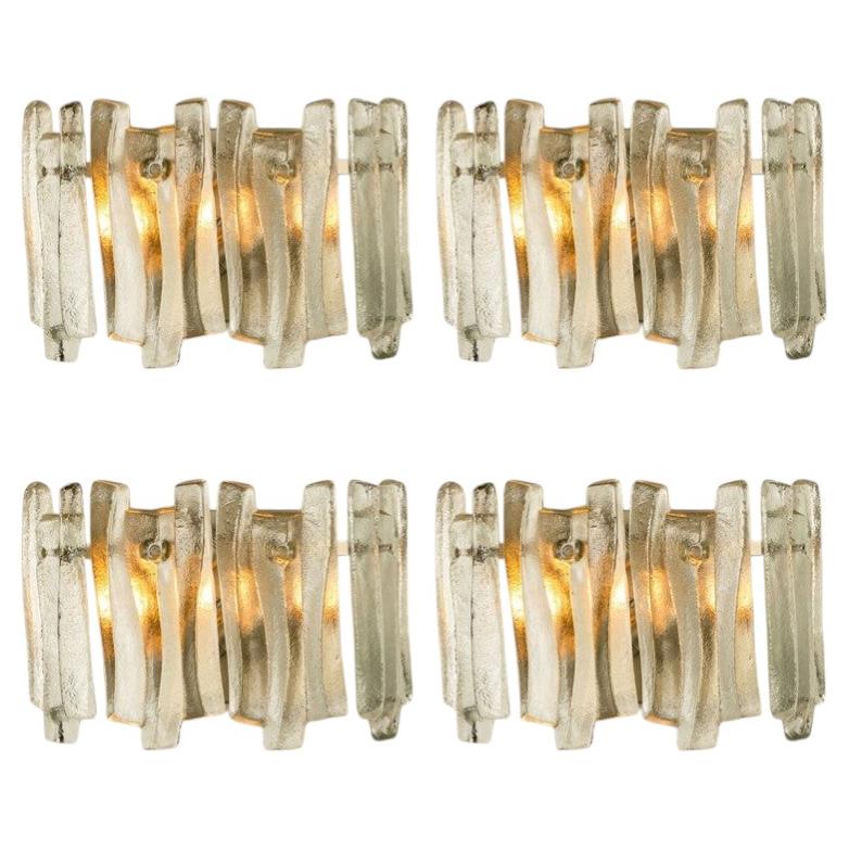 1 of the 4 Textured Ice Glass Chrome Wall Lights Kalmar, 1970 For Sale
