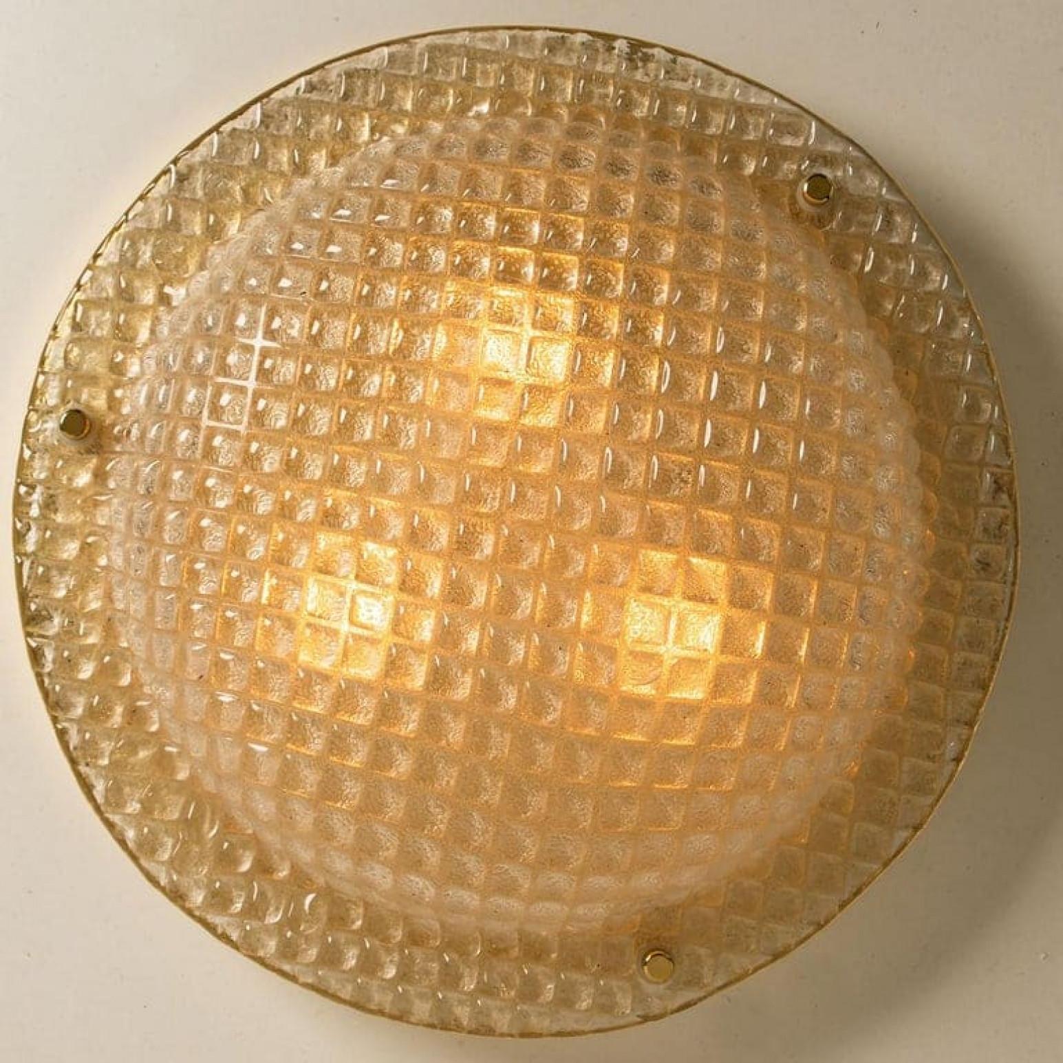 1 of the 4 Textured Murano Flush Mount / Wall Light by Hillebrand, 1970 For Sale 4