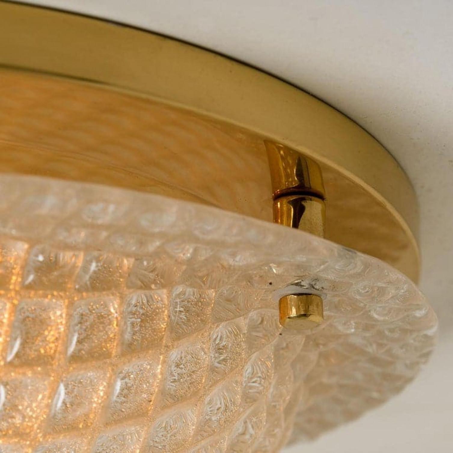 Mid-Century Modern 1 of the 4 Textured Murano Flush Mount / Wall Light by Hillebrand, 1970 For Sale
