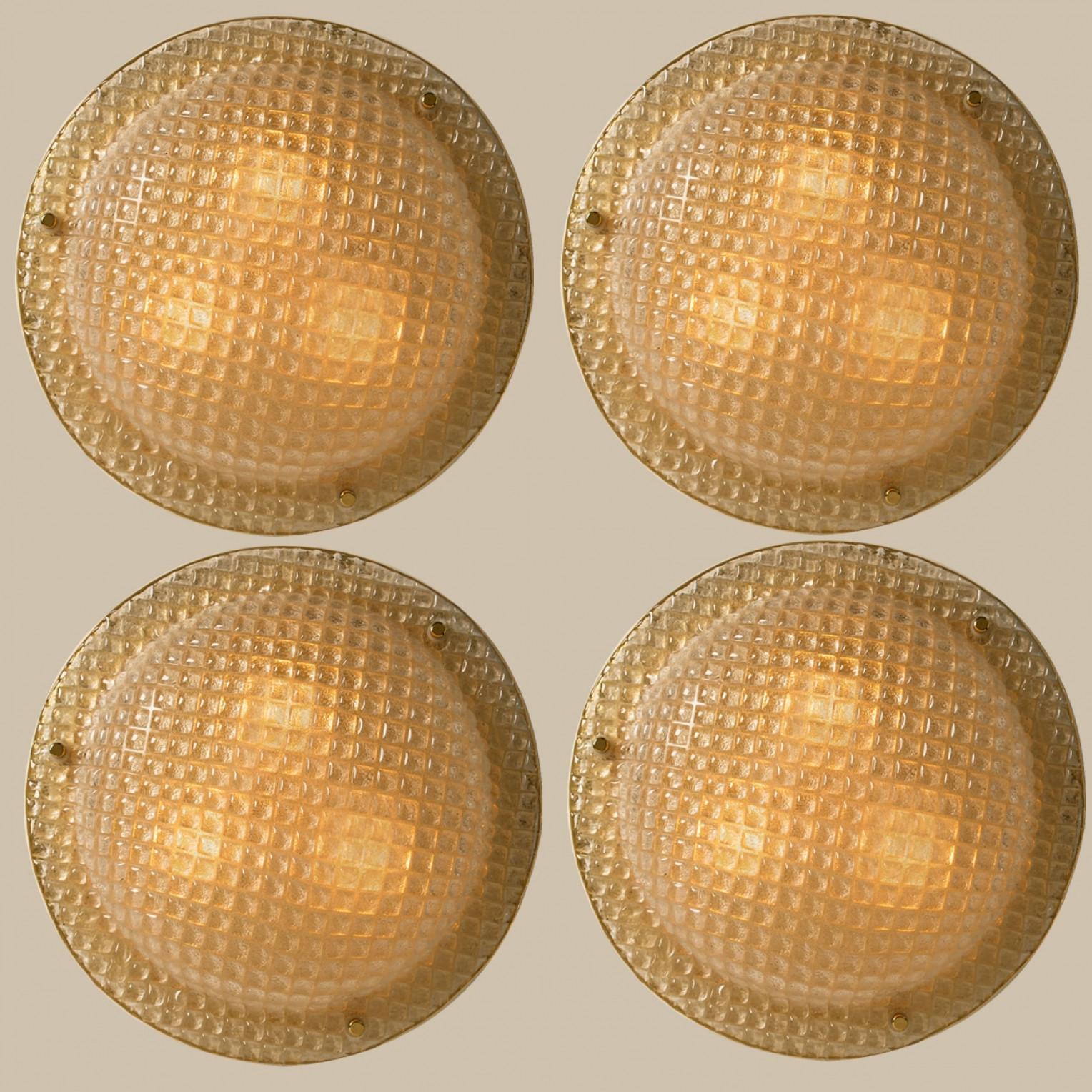 Austrian 1 of the 4 Textured Murano Flush Mount / Wall Light by Hillebrand, 1970 For Sale